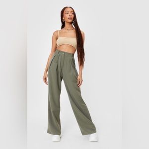 Pleated front wide leg pants